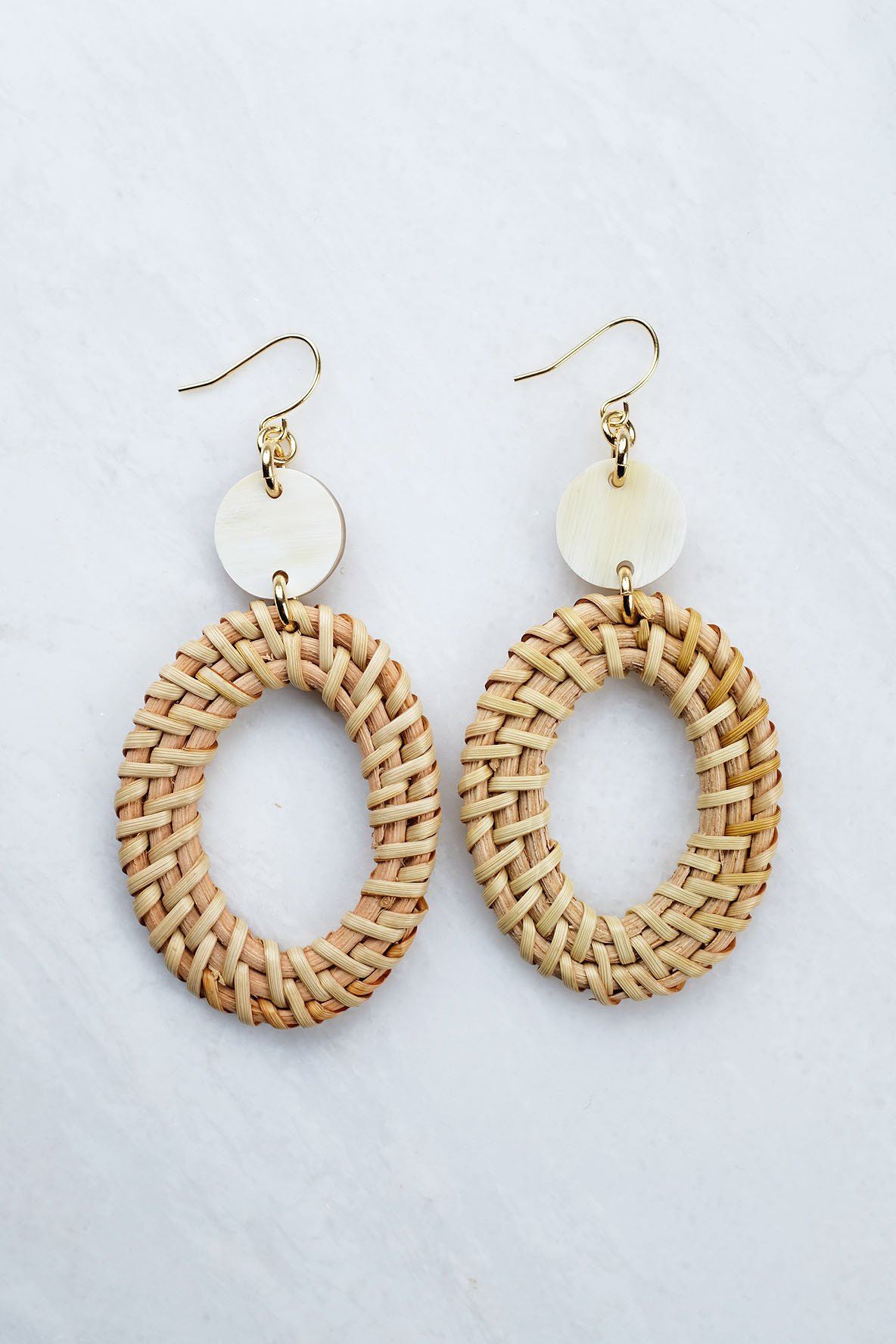 Bien 16K Gold-Plated Brass Buffalo Horn & Rattan Oval Statement Earrings