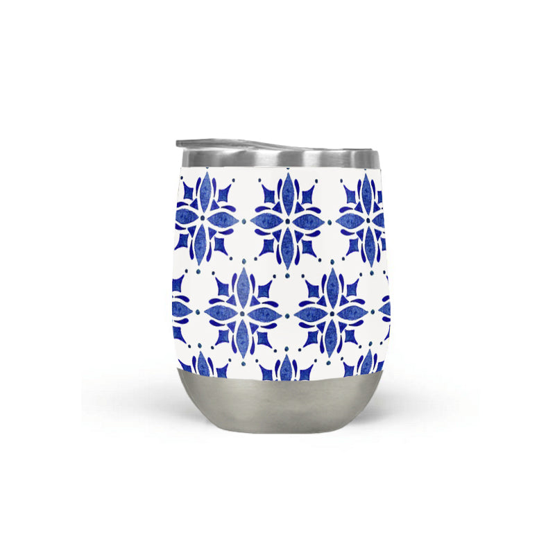 Dark Blue Tile Stemless Wine Tumbler
