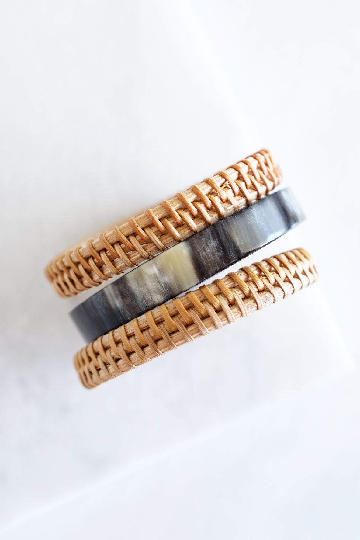 Thuy Binh Buffalo Horn & Handwoven Rattan Bangle Bracelets (3pcs)