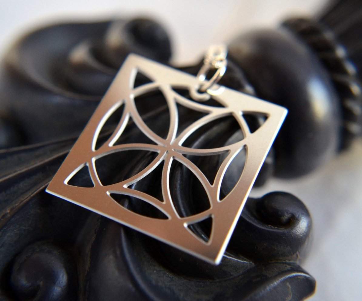 Four Leaf Square Pendant in stainless steel