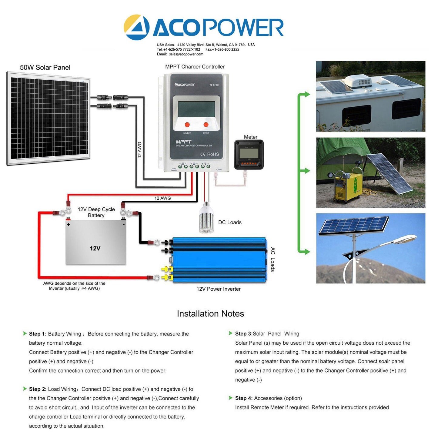 ACOPOWER 50W 12V Solar Charger Kit, 10A Charge Controller with Alligator Clips