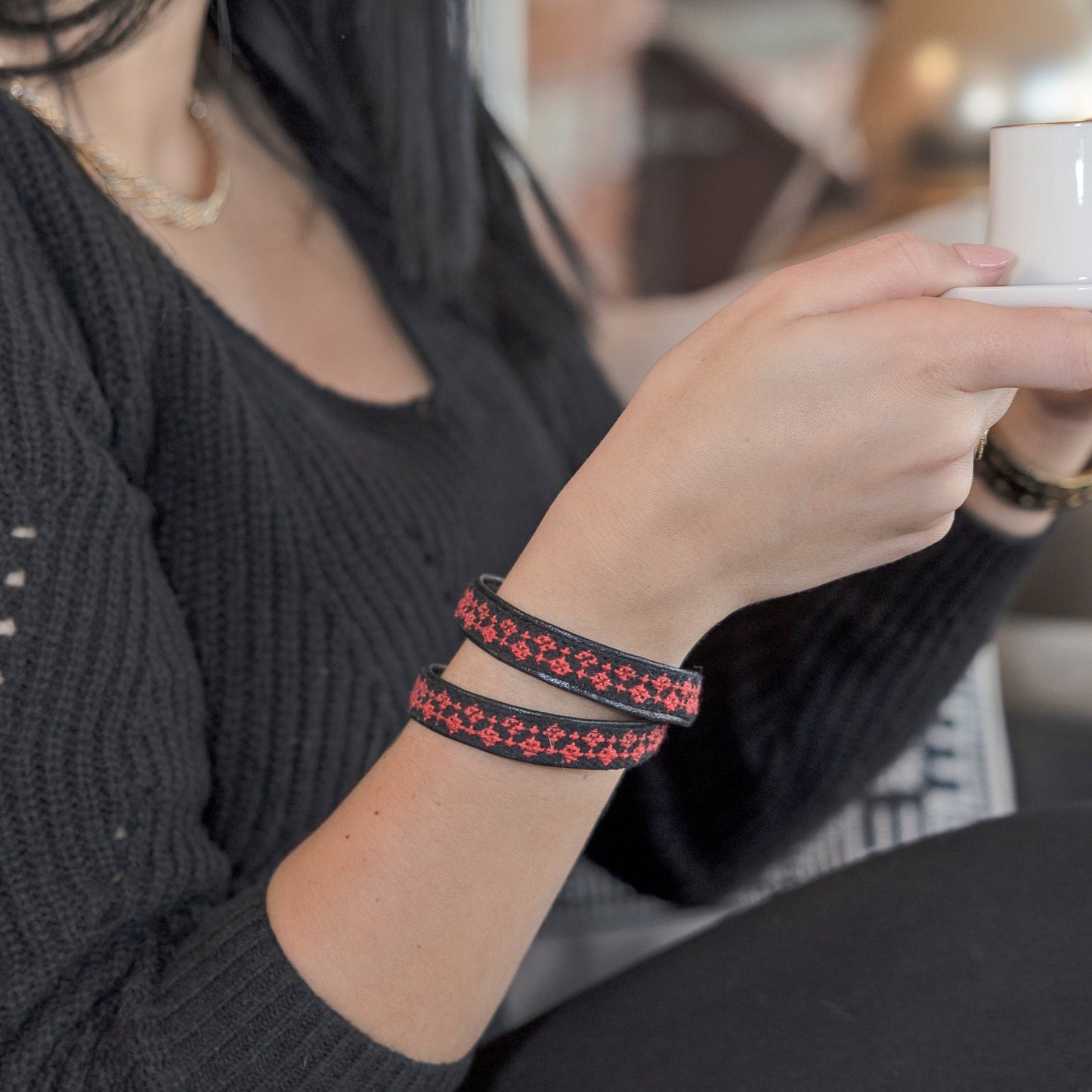 Rana Choker / Wrap Bracelet - Red