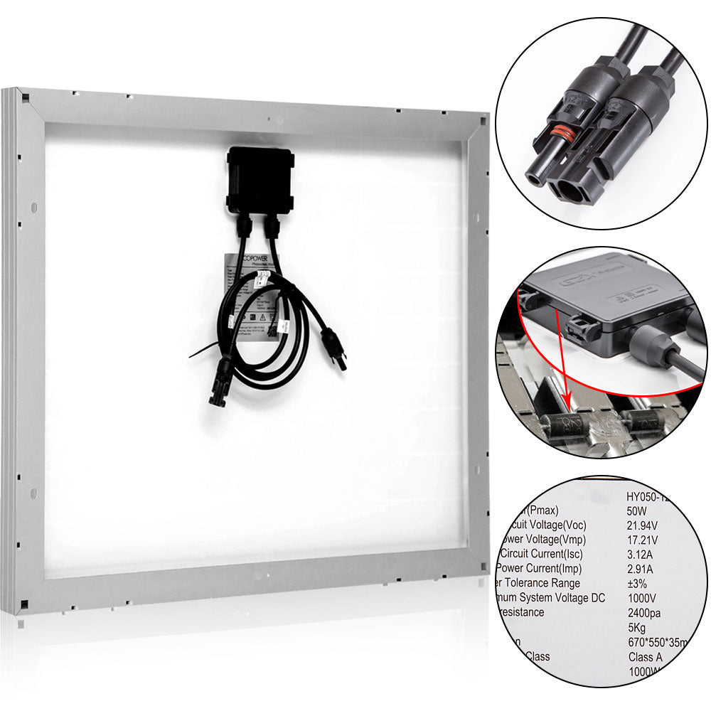 ACOPOWER 50W 12V Solar Charger Kit, 10A Charge Controller with Alligator Clips