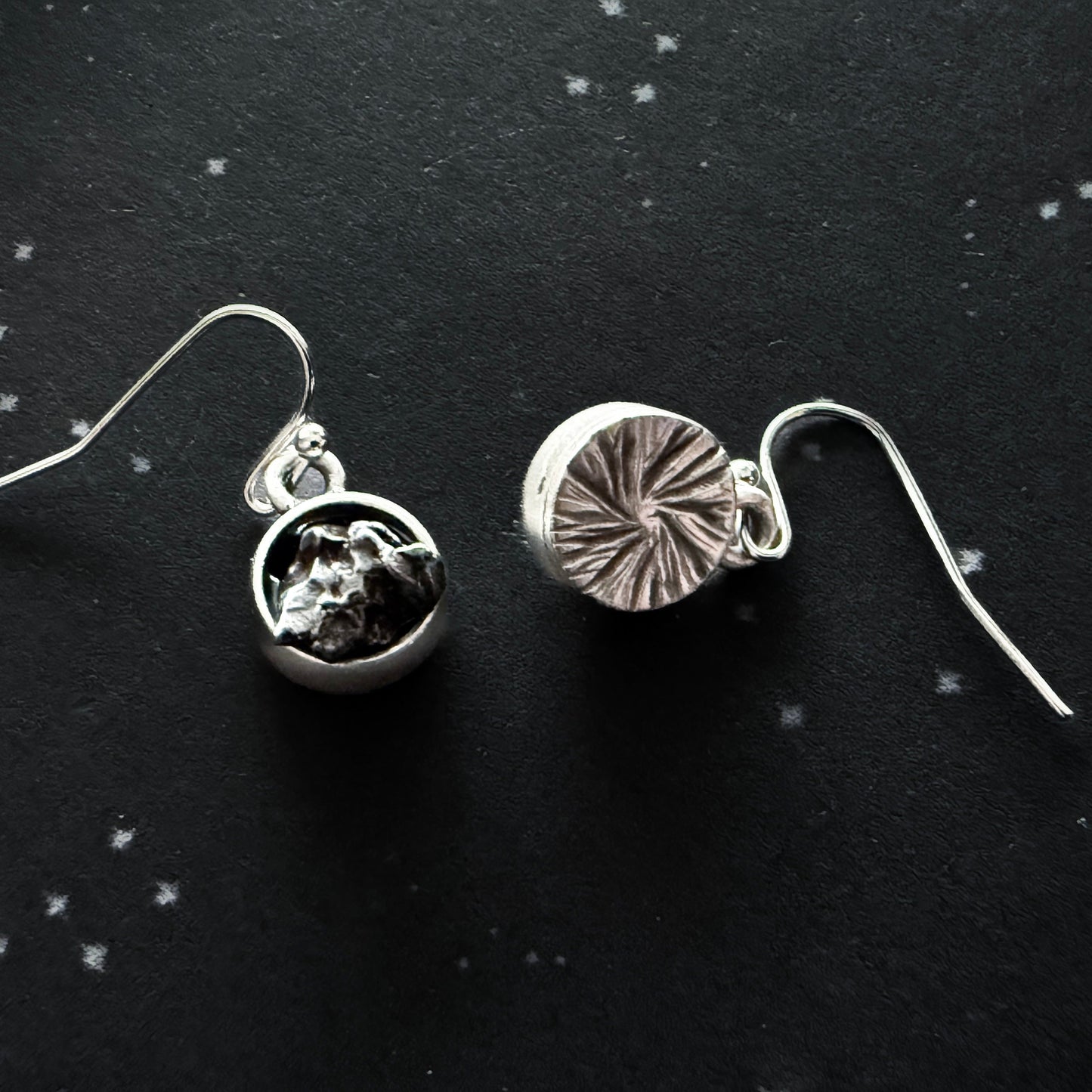 Small Round Raw Meteorite Dangle or Stud Earrings