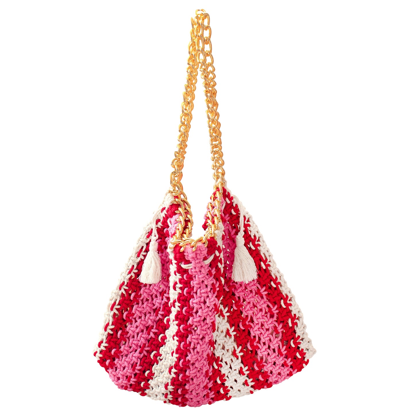 COLETTE Macrame Beach Bag In Pink & Red