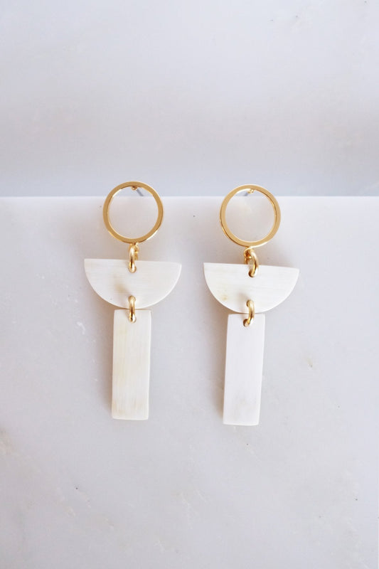 Con Dao II Geo Buffalo Horn Post Dangle Earrings