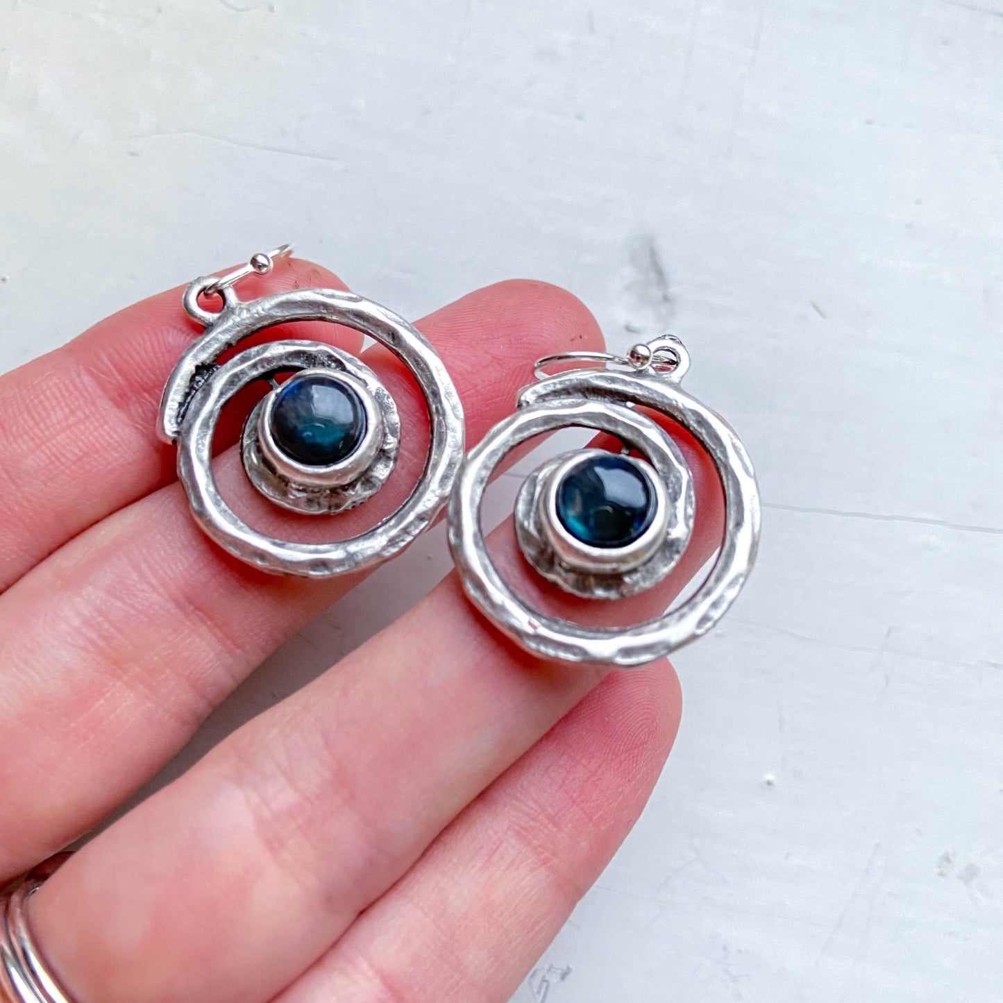 Milky Way Earrings - Spiral Silver Dangle Earrings with Labradorite