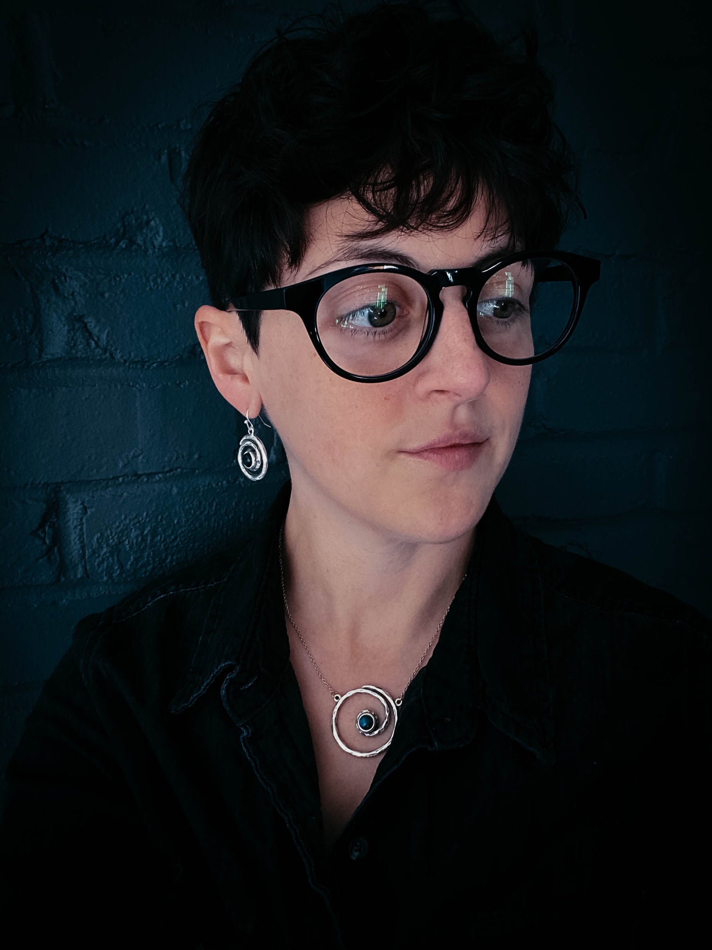 Milky Way Earrings - Spiral Silver Dangle Earrings with Labradorite