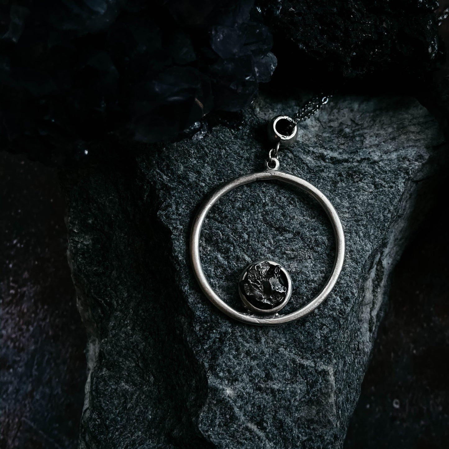 Circle Necklace with Authentic Raw Meteorite