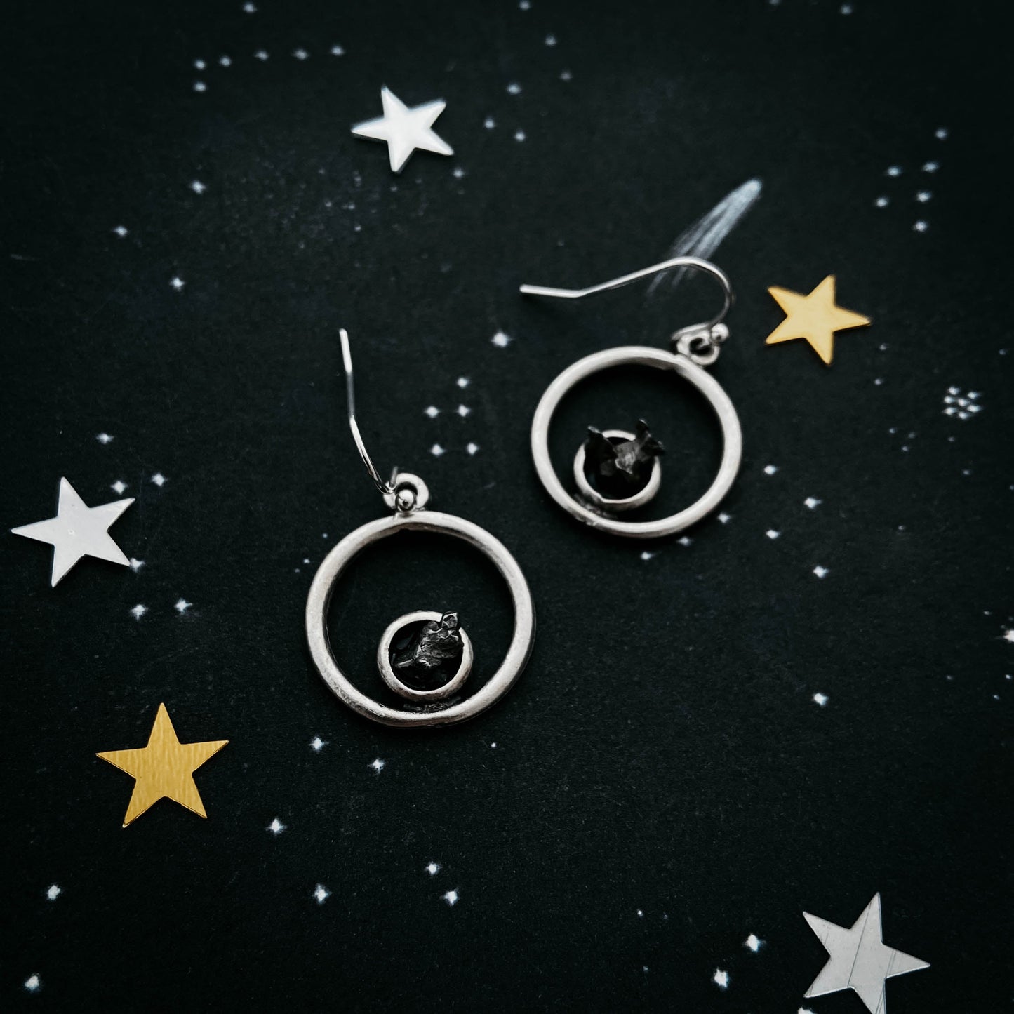 Meteorite Jewelry Set - Circle Necklace and Earrings