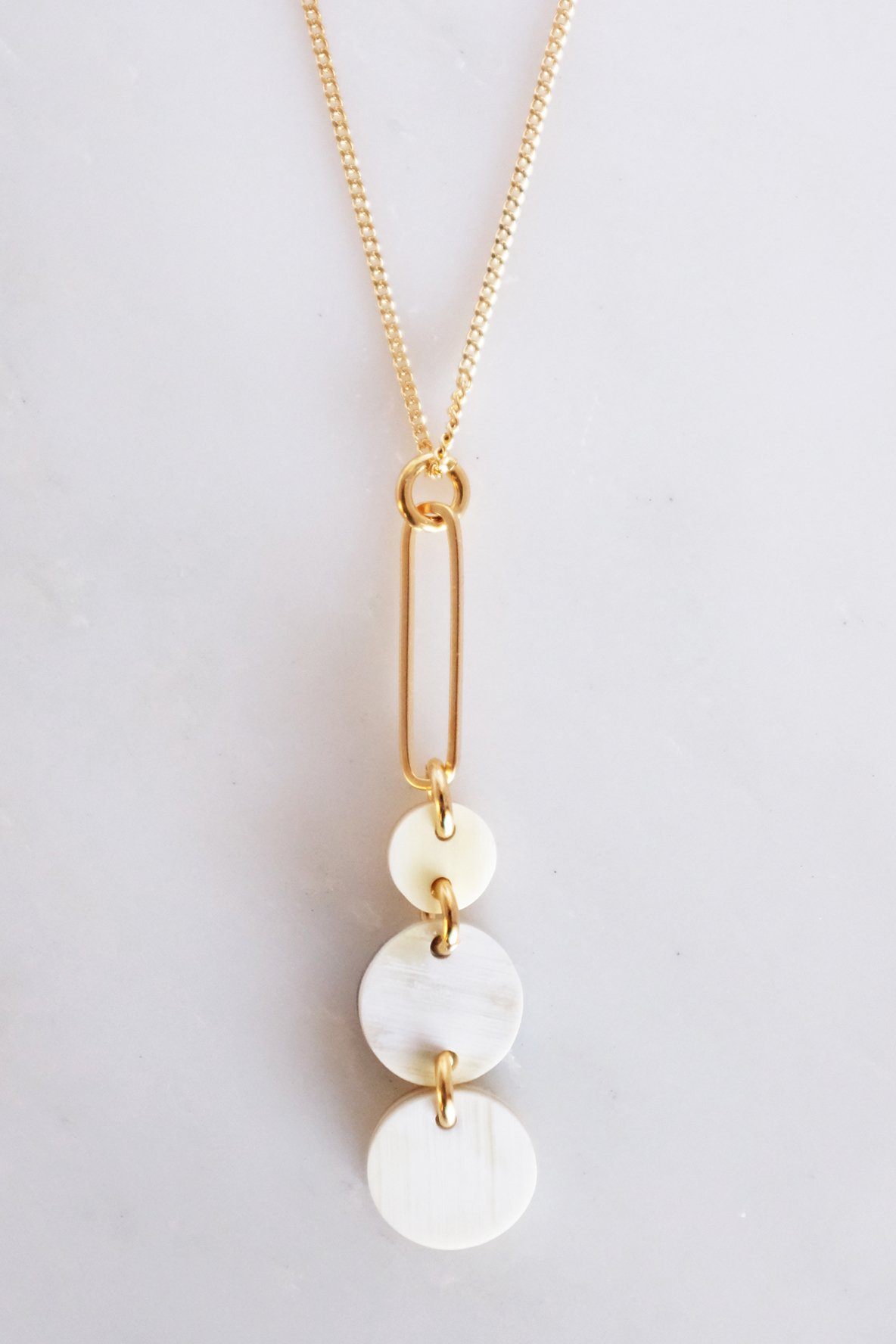 Sa Dec Circular Drop Buffalo Horn Long Pendant Necklace