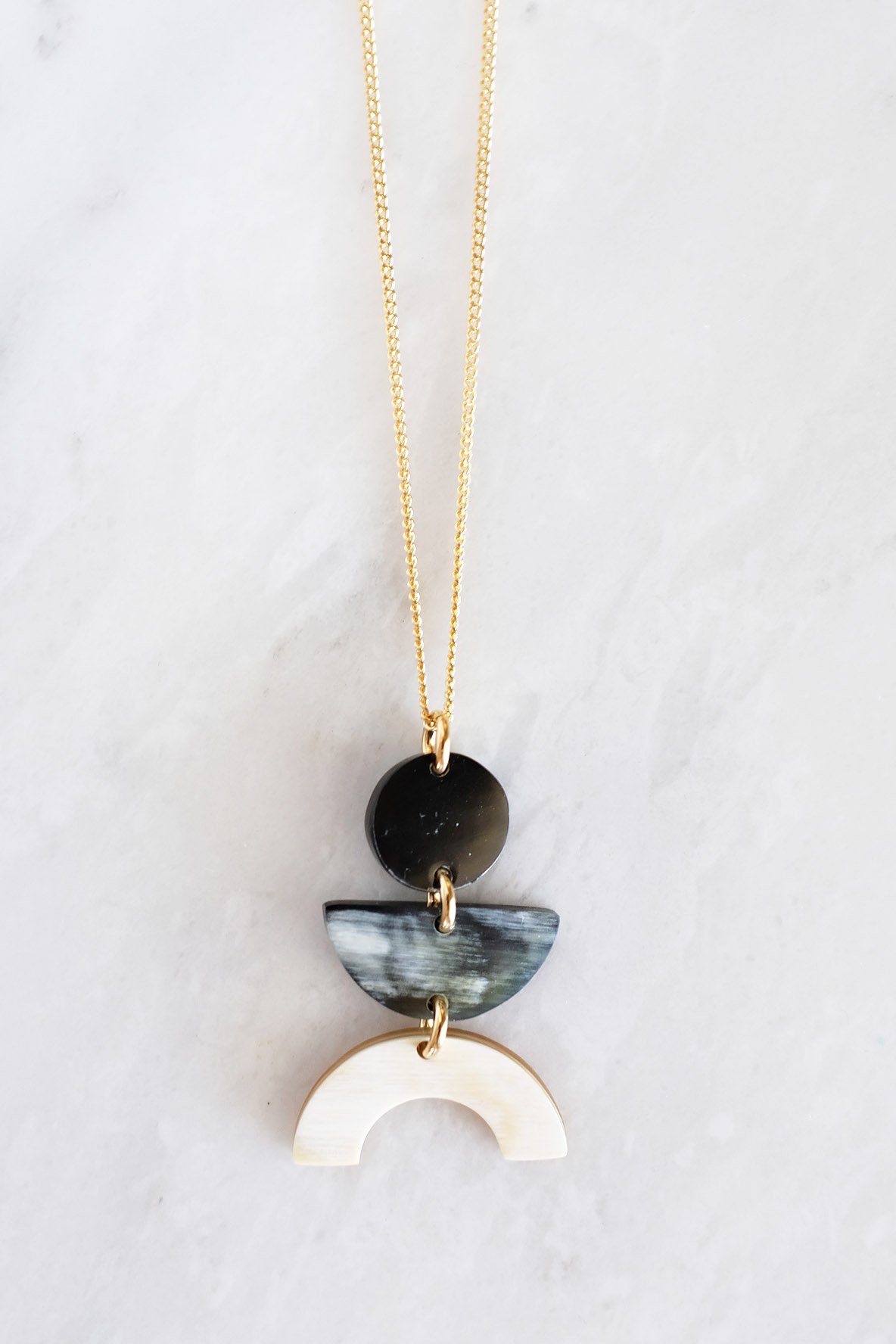Vui Mung Geometrical Buffalo Horn Pendant Necklace
