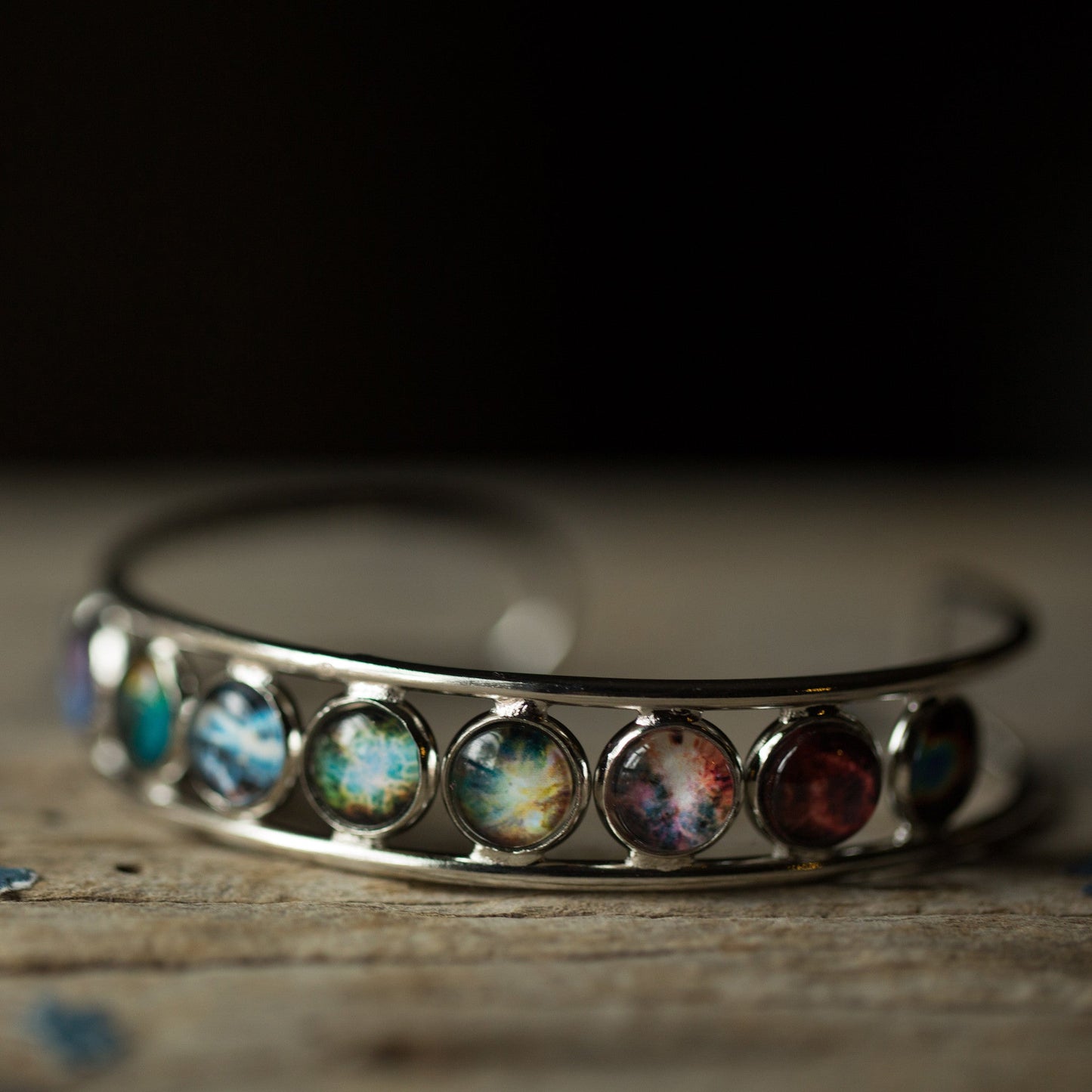 Nebula Rainbow Silver Cuff Bracelet