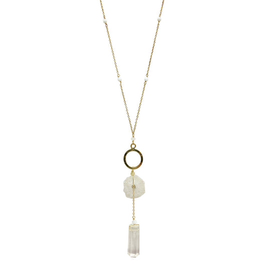 Solar Quartz + Crystal Y Necklace