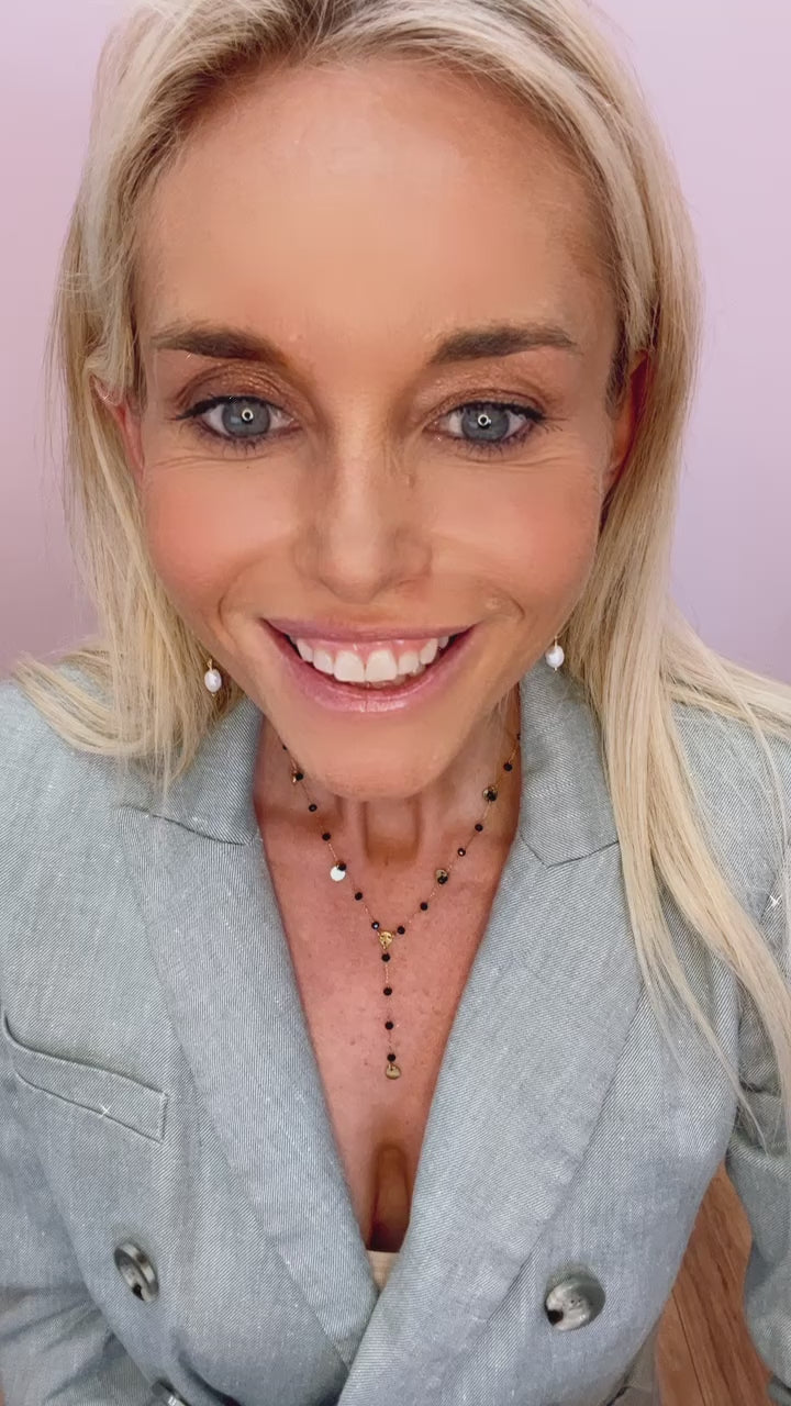 Gold and Black Crystal Necklace with Gold Accents